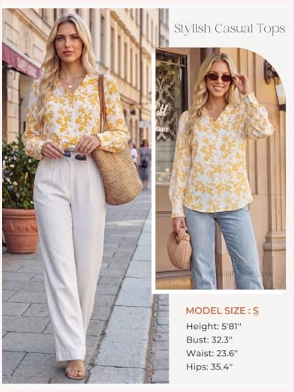Boho Floral Button Down Long Sleeve Blouse Dressy Casual V Neck Work Top - Picture 3 of 7